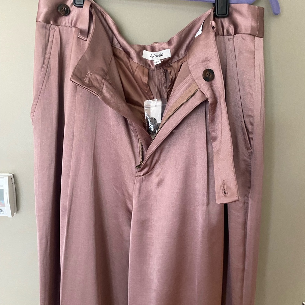 NWT MADEWELL The Harlow Wide-Leg Pant in Satin Iced Mocha Size 10 - Picture 6 of 9